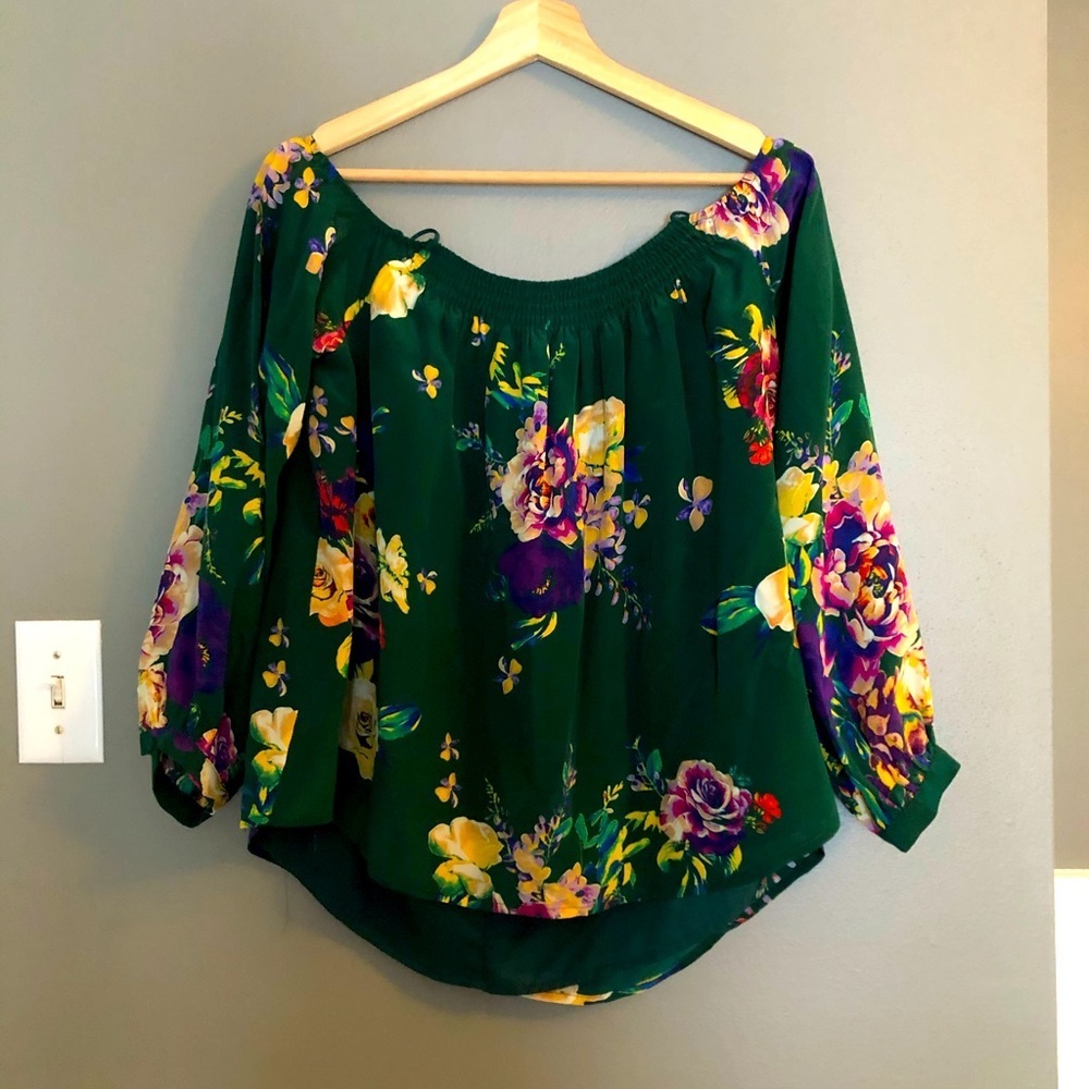 Anthropologie 100% silk off‎ the shoulder blouse